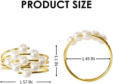 wonlex Thanksgiving Napkin Rings Set of 12, Pearl Napkin Ring Holder for Tables, Holiday, Wedding Reception (Gold Pearls)