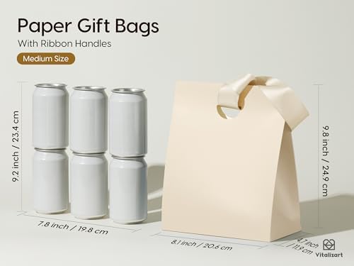 Vitalizart Paper Gift Bags With Ribbon Handles Medium White Bulk Pack