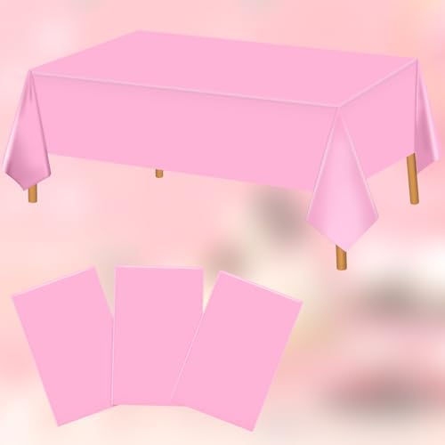 Hxezoc 3 Pack Pink Disposable Plastic Tablecloth, 54 x 108 Inches Waterproof Table Cover for Wedding Birthday Party Baby Shower Decorations Outdoor Indoor Party Supplies