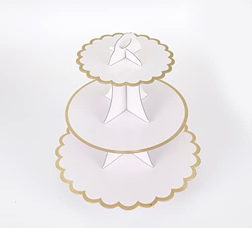 YLDW Cupcake Stand with Lace Trim, 3-Tier Cupcake Stand Display, Cardboard Cup Cake Tower Stand, Disposable Dessert Stand for Birthday Tea Party Baby Shower Treat Decorations, White
