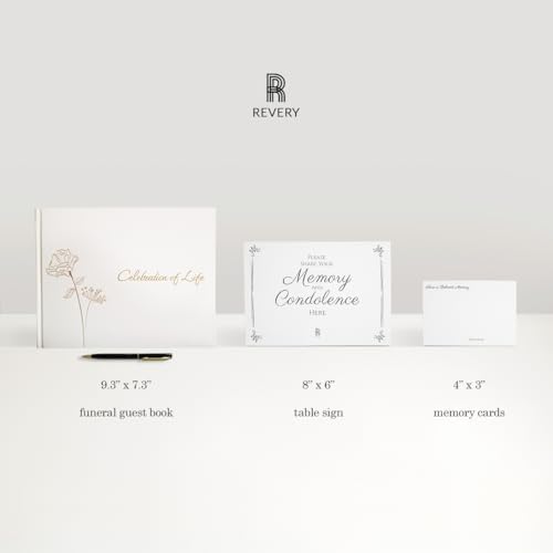 Rymori Funeral Guest Book for Memorial Service - with Pen, Cards, Table Sign & Back Pocket, Guests Sign in Book Celebration of Life | in Loving Memory Memorial Service Guest Book, White Natural Linen