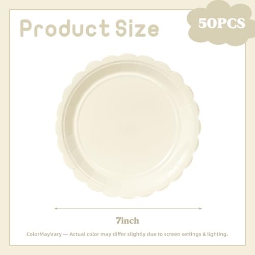 Vyntra 50 Pcs Ivory 7 Inch Scalloped Paper Dessert Plates