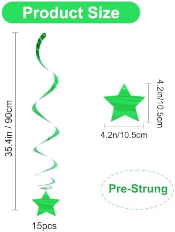 BEISHIDA Green Star Hanging Swirl Decorations,Hanging Gold Party Supplies for Graduation Wedding Baby Shower Decorations,Pack of 15