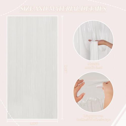 DECOCKRAT 3 Pack Foil Fringe Backdrop - White Shiny Tinsel Curtains for Party Decoration/Photo Booth Props - 3.3x8.2 FT Metallic Foil Backdrop for Birthday, Wedding, Graduation, Christmas.