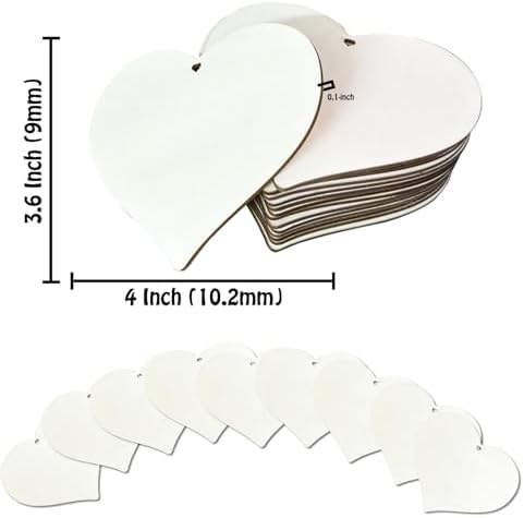 FCECOR 100PCS 4" Wooden Hearts for Crafts, Wood Hearts for Kids Wood Slices DIY Crafts Supplies, Wooden Ornaments Mother's Day Heart Sign for Valentine's Day Crafts, Birthday, Party, Wedding Decor