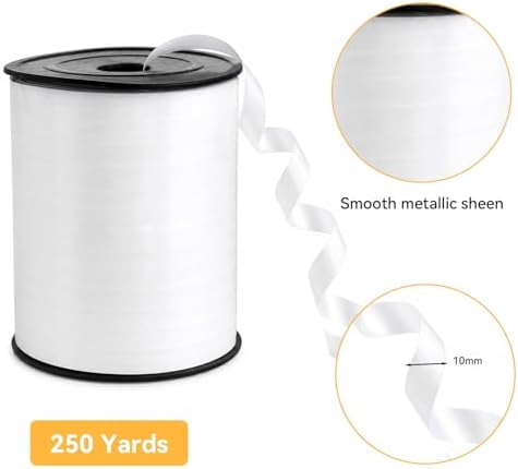 TONIFUL 250 Yards Shiny White Curling Ribbon 10mm Wide Balloon String