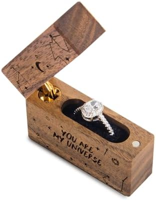 Wooden Engagement Ring Box Small Slim Proposal Wedding Ring Case