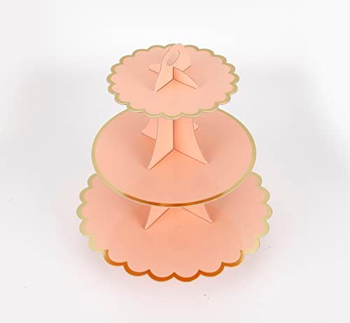 YLDW Cupcake Stand with Lace Trim, 3-Tier Cupcake Stand Display, Cardboard Cup Cake Tower Stand, Disposable Dessert Stand for Birthday Tea Party Baby Shower Treat Decorations, Orange Pink