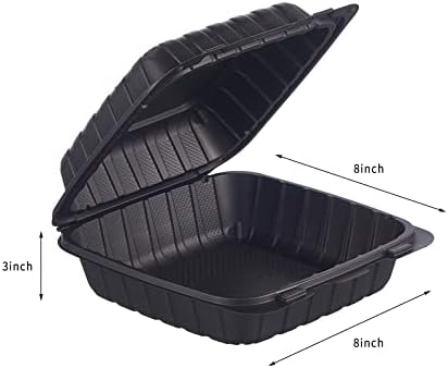8X8" 1-Compartment 50-Pack Plastic Clamshell To Go Containers Food Carryout Lunch Box Packaging For Sandwich Salad Heavy Duty Disposable Restaurant Service Catering Meal Hinged With Secure Snap Lid