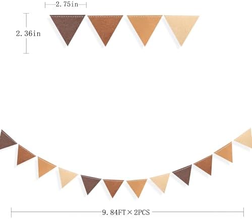 Brown Party Decorations Ombre Brown Felt Hanging Triangle Mini Bunting Pennant Banner Flag for Birthday Wedding Shower Neutral Boho Woodland Safari Western Party Decor Supplies