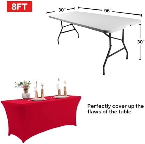 IVAPUPU 8FT Table Cloth for Rectangular Spandex Red Table Cover
