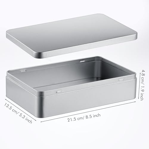 Hotop 8.5 x 5.3 x 1.9 Inch Metal Tins with Lid Storage Box, Silver, 12 Pack