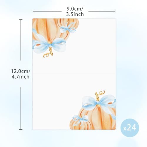 24 Pcs Little Pumpkin Place Cards (Blue Bow)