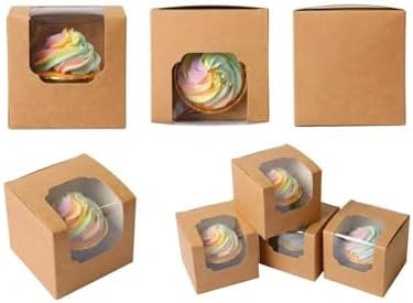 qiqee Brown Auto-pop up Cupcake Boxes Individual Cupcake 3.5x 3.5x 3.5inch 200pcs Single Cupcake Boxes