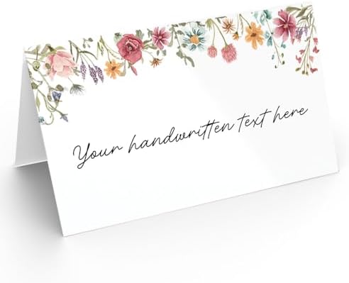 Printed Party Place Cards for Table Setting – Set of 25 Blank Name Cards – Wildflower Design for Weddings, Bridal Showers, Baby Showers, and Dinner Parties
