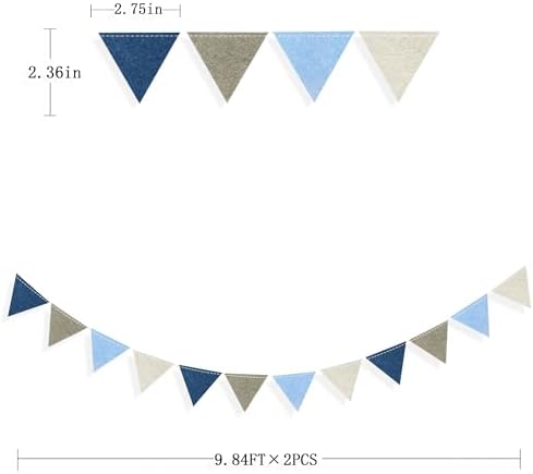 Dusty Blue Party Decoration Gray Blue Felt Hanging Triangle Mini Bunting Pennant Banner Flag for Birthday Wedding Nautical Ahoy Achor Bridal Shower Engagement Wedding Shower Party Decor Supplies