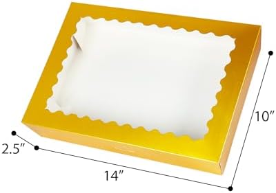 qiqee Auto-pop Up Gold Cookie Box with Window 14x10x2.5 inch 24Pcs Bakery Pastry Macaron Bakery Box For Packaging