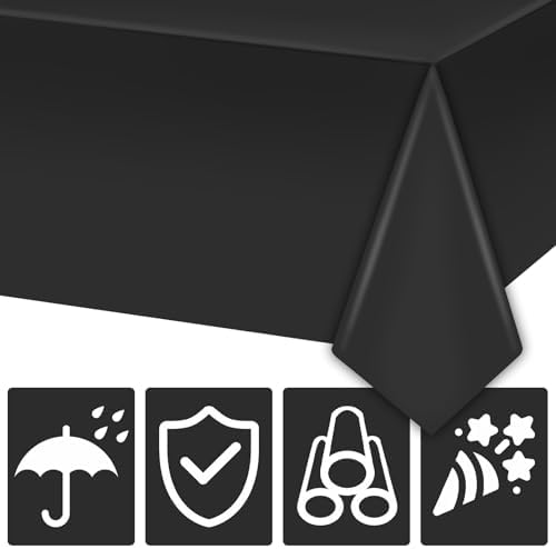 Hxezoc Black Disposable Plastic Tablecloth, 54 x 108 Inches Waterproof Table Cover for Wedding Birthday Party Baby Shower Decorations Outdoor Indoor Party Supplies