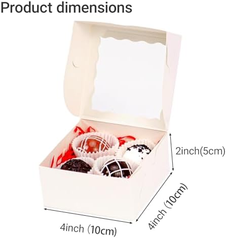 100Pack 4x4x2 Inch White Simple Elegant Bakery Boxes