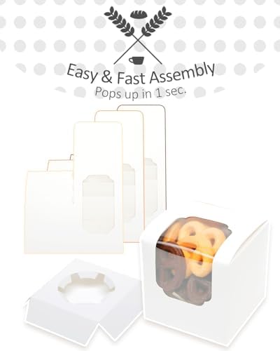 qiqee White Auto-pop up Cupcake Boxes Individual Cupcake 3.5x 3.5x 3.5inch 200pcs Single Cupcake Boxes