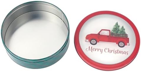 DAHO Christmas Holiday Cookie Tin Containers with Window, 3pc Nested Set, Holiday Cookie Tins with Lid for Gift Giving, Cookie, Treats, Cookies Party Favor and Gifts (Truck, Round Shape)