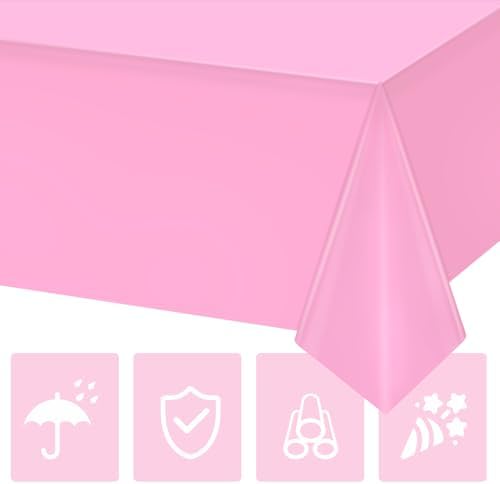 Hxezoc Pink Disposable Plastic Tablecloth, 54 x 108 Inches Waterproof Table Cover for Wedding Birthday Party Baby Shower Decorations Outdoor Indoor Party Supplies
