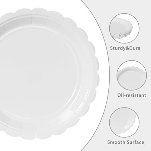 Vyntra 50 Pcs White 7 Inch Scalloped Paper Dessert Plates