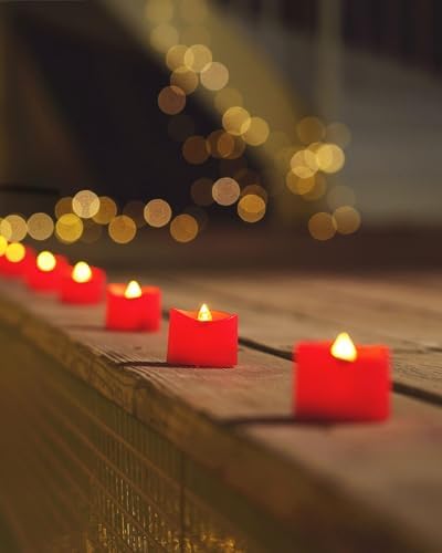 Homemory 50-Pack Red Flameless Battery Tea Light Candles, 200+ Hours