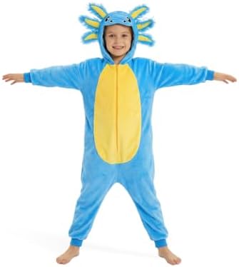 Kids Axolotl Costume for Girls & Boys - 3D Hooded Salamander Jumpsuit Costume for Halloween Party