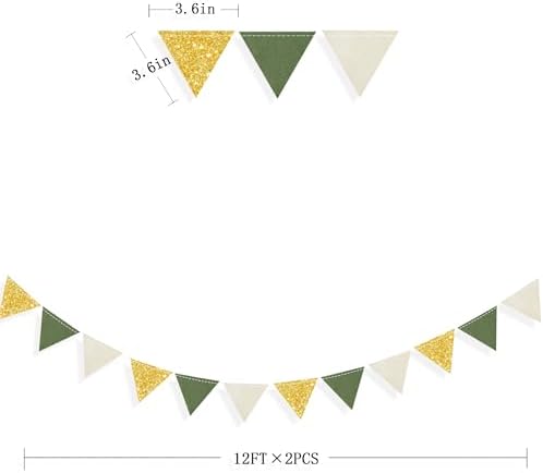 Sage Green Gold Party Decorations Oilve Green Beige Gold Glitter Felt Triangle Mini Banner Bunting Pennant Flag for Birthday Wedding Shower Jungle Woodland Safari Party Decor Supplies