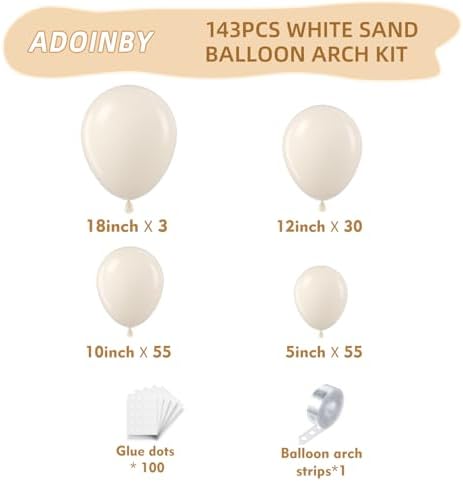 White Sand Balloon Arch Kit, 143Pcs Sand White cream beige Latex Balloon Garland kit, 18 12 10 5 Inch Different Size Balloons for Birthday Baby Shower Wedding Boho Party Decorations Supplies