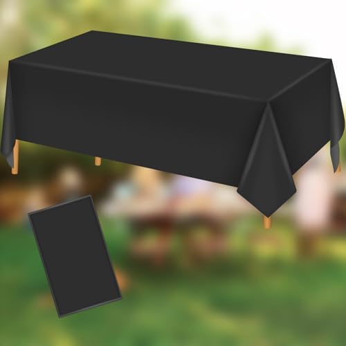 Hxezoc Black Disposable Plastic Tablecloth, 54 x 108 Inches Waterproof Table Cover for Wedding Birthday Party Baby Shower Decorations Outdoor Indoor Party Supplies