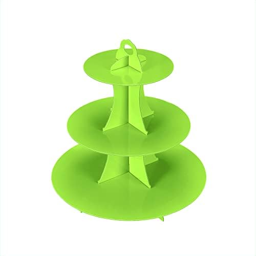 YLDW Cupcake Stand 2Pcs, 3-Tier Cupcake Stand Display, Cardboard Cup Cake Tower Stand, Disposable Dessert Stand for Birthday Tea Party Baby Shower Treat Decorations, Green