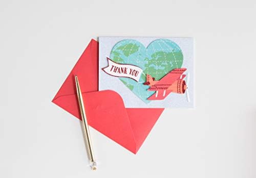 Papyrus Thank You Cards with Envelopes, Globe and Plane with Glitter (8-Count)