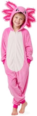 Kids Axolotl Costume for Girls & Boys - 3D Hooded Salamander Jumpsuit Costume for Halloween Party