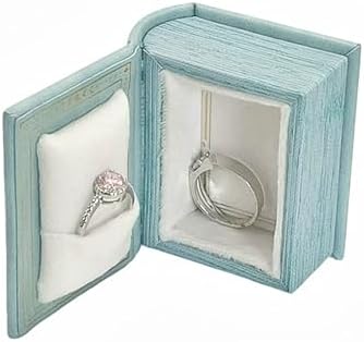 Book Shaped Ring Box - Vintage Engagement Ring Box with Hinged Lid for Proposal Engagement Wedding, Proposal Ring Case -PRB017-Blue