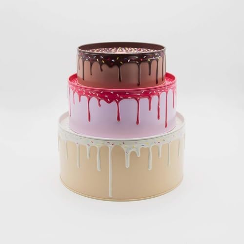 Suck UK Cookie Tin - Round Cake Tins with Lids - Novelty Cookies Jar - Cake Storage Container - Air Tight Birthday Cookie Box - Kitchen Storage Tins - Large Stackable Metal Tin Nesting - Set of 3