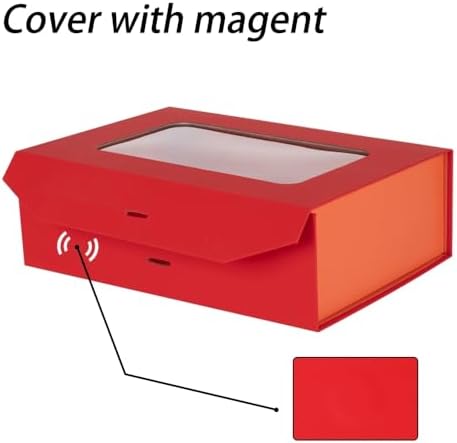 5 Pcs Red Gift Box for Presents with Ribbon 13.2x11x5.3 Inches Clear Gift Box with Window Magnetic Closure Gift Boxes with Lids