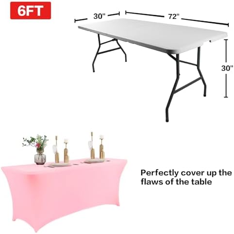 IVAPUPU 4FT Table Cloth for Rectangular Spandex Light Pink Table Cover
