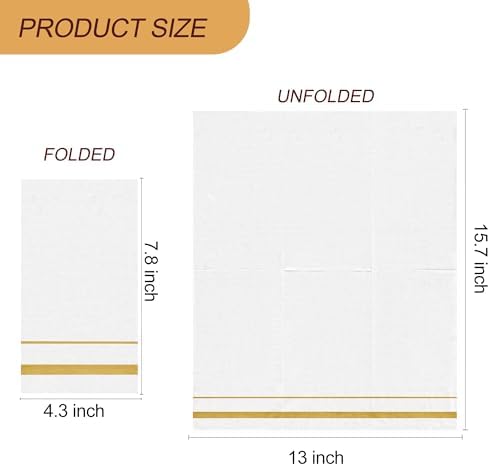 200 Pack 3-Ply Disposable Paper Napkins,White and Gold Trim Dinner Napkins