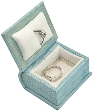 Book Shaped Ring Box - Vintage Engagement Ring Box with Hinged Lid for Proposal Engagement Wedding, Proposal Ring Case -PRB017-Blue