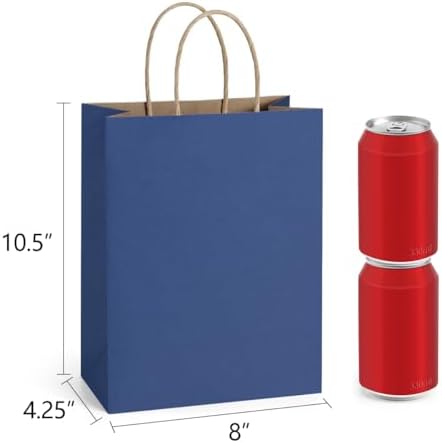 BagDream Gift Bags with Handles 8x4.25x10.5 Inch Navy Blue 100 Pack Bulk
