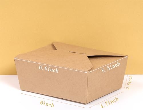 50 Pack 47 oz Large Takeout Food Container, Heavy-duty Microwave Kraft Paper Takeout Box, Leak Proof and Oil Resistant Paper Lunch Box, Cardboard takeout box for Restaurants, Homes, and Gatherings