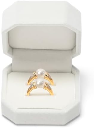 White Velvet Octagonal Double Ring Box for Wedding Bands