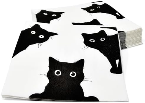 100 Halloween Black Cats Cocktail Beverage Napkins Spooky Cat Disposable