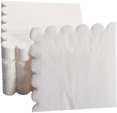 100 Pack Cocktail Napkin 2-Ply Scalloped Edged White Napkins 5 x 5IN