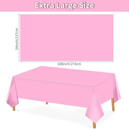 Hxezoc Pink Disposable Plastic Tablecloth, 54 x 108 Inches Waterproof Table Cover for Wedding Birthday Party Baby Shower Decorations Outdoor Indoor Party Supplies