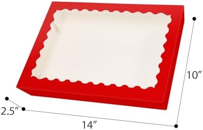 qiqee Auto-pop Up Red Cookie Box with Window 14x10x2.5 inch 24Pcs Bakery Pastry Macaron Bakery Box For Packaging