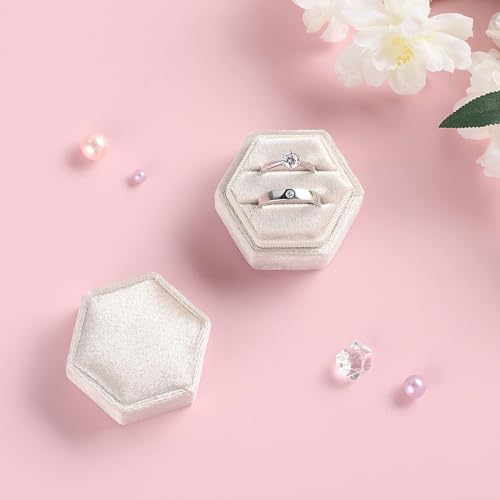 Velvet Ring Box,Hexagon Wedding Double Small Ring Box Proposal Engagement