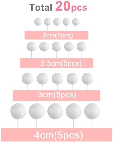 ASTARON 20 Pcs Foam White Balls Cake Topper Decorations for Birthday Cake